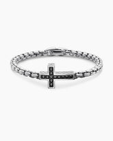 Cross Station Bracelet in Sterling Silver with Black Diamonds, 5mm